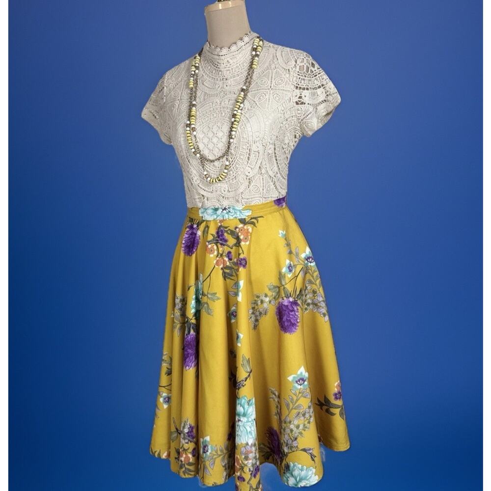 Golden Mustard Botanical Swing Skirt Retro 50s Inspired | Rockabilly | ModCloth